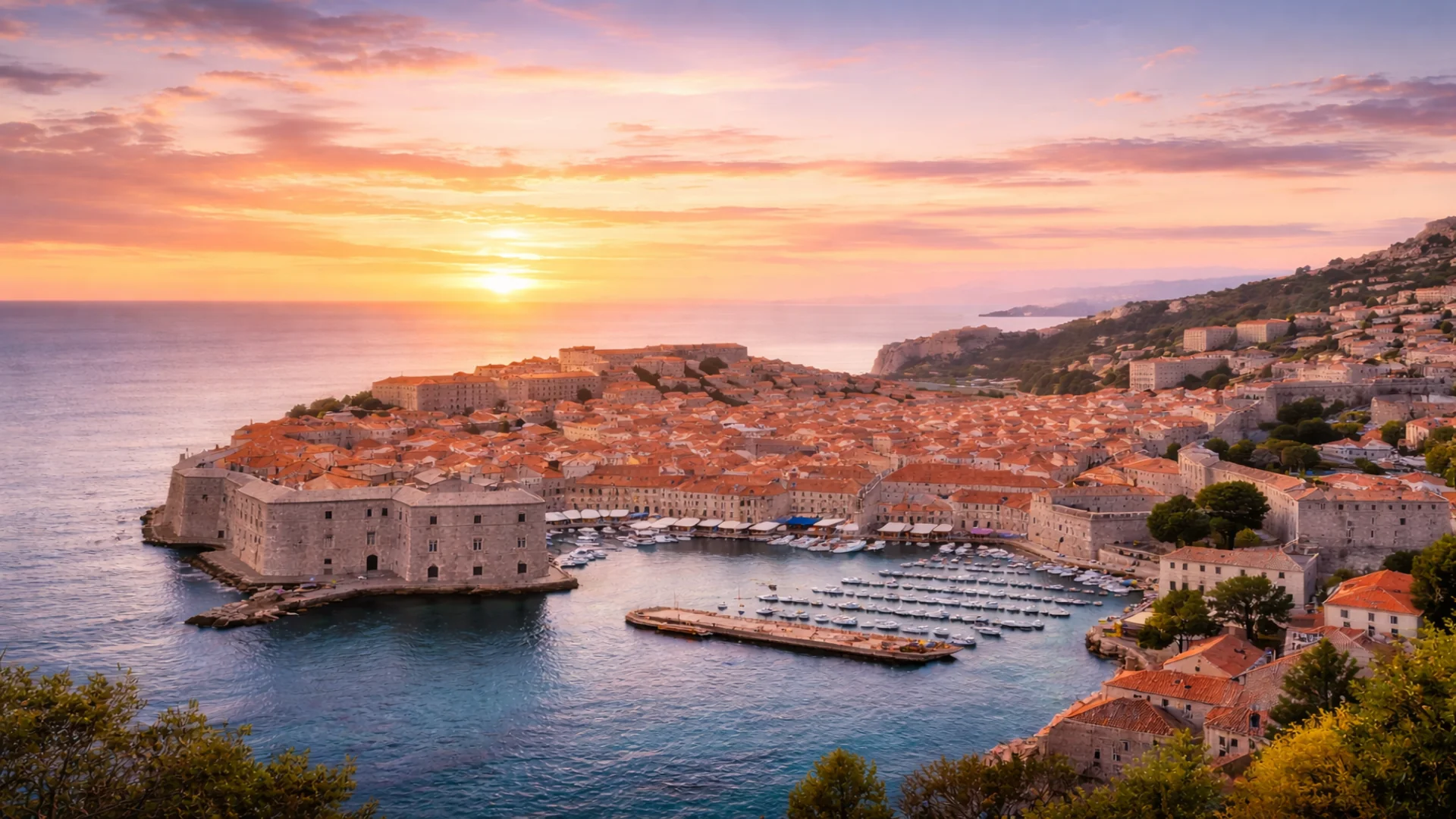 Dubrovnik old town at sunset on the Adriatic Croatia