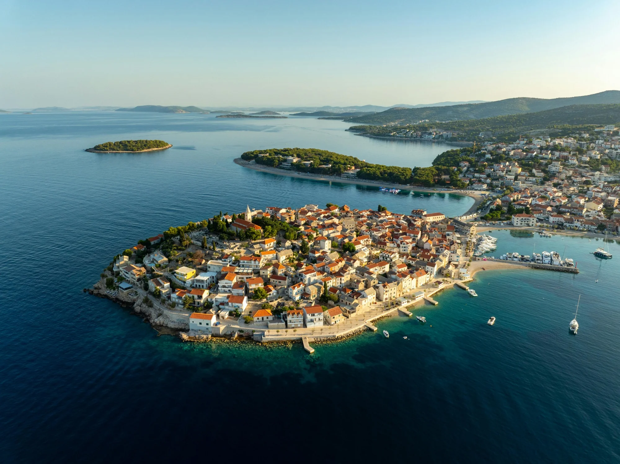 Hvar Town harbor with yachts and historic Venetian architecture on Hvar Island Croatia
