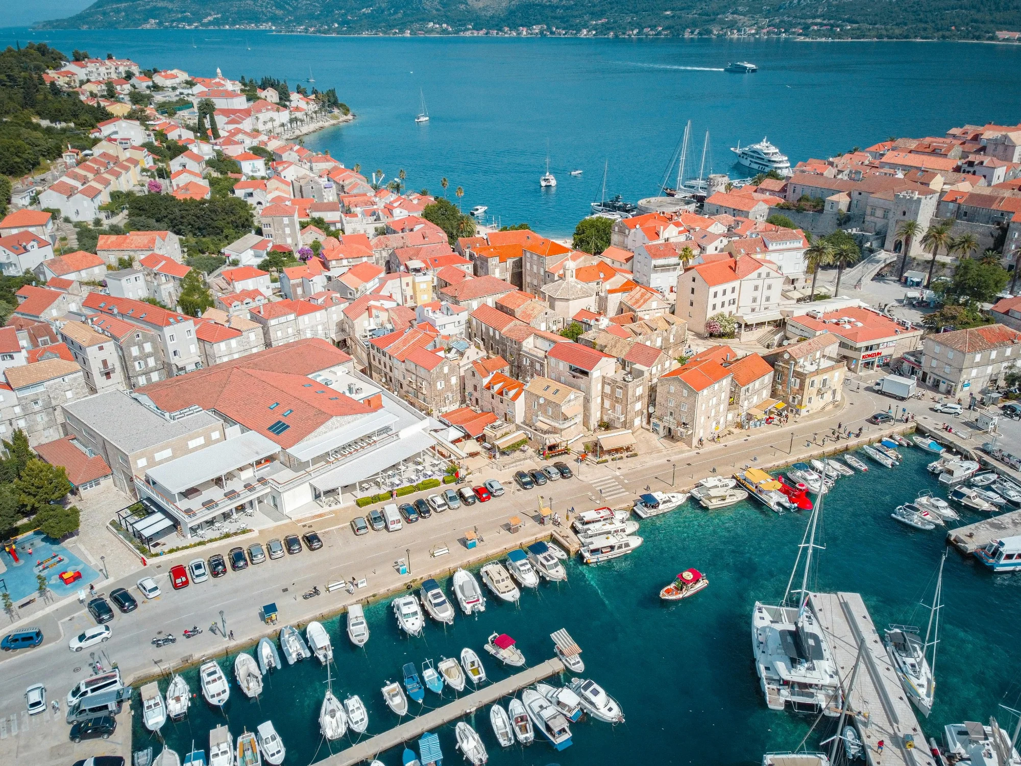 Korcula old town harbor on the Adriatic Croatia