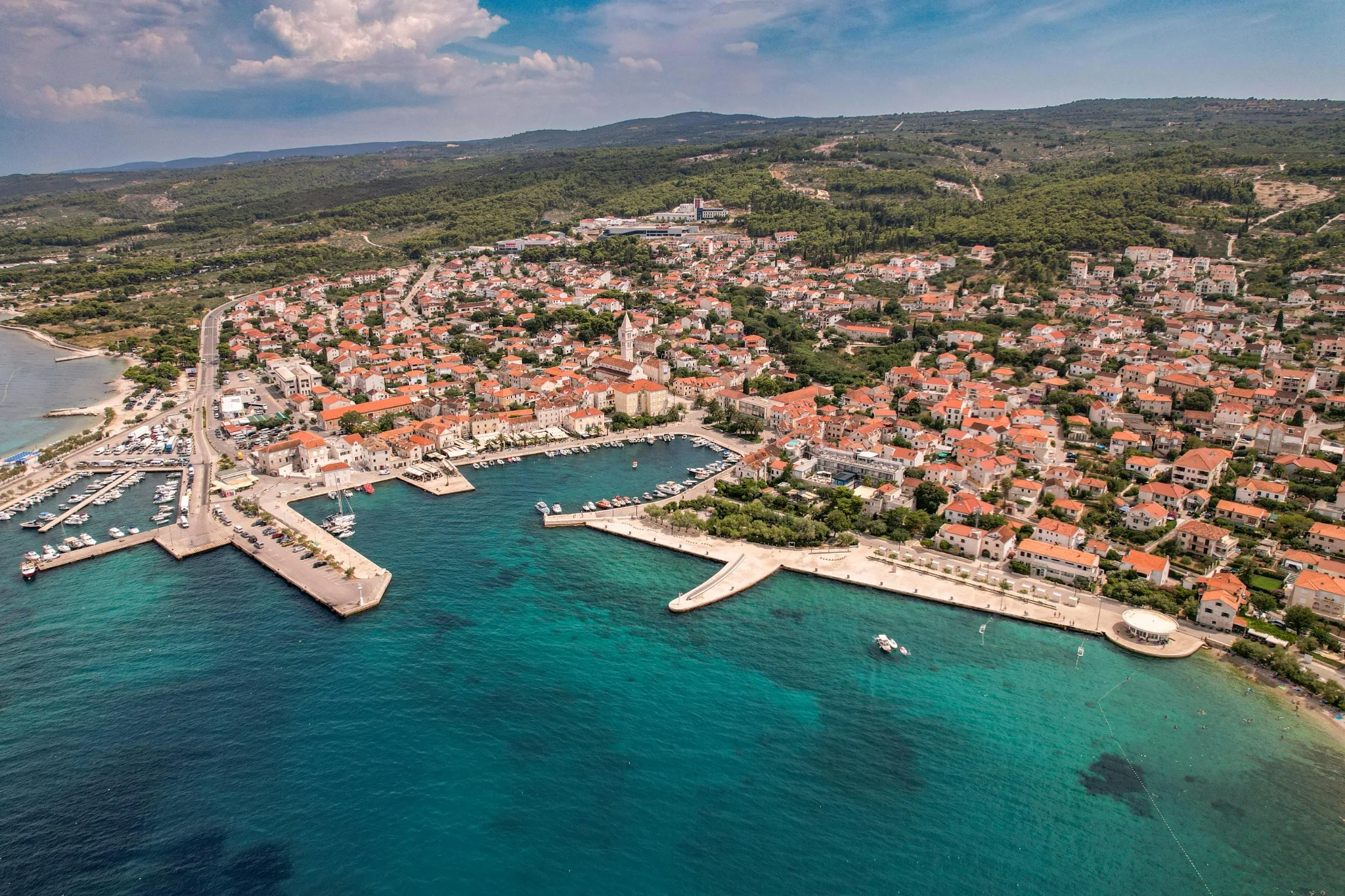 Aerial view of Bol harbour on the southern coast of Brač island, Croatia