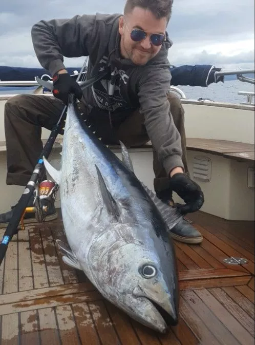 A bluefin tuna fight in progress aboard a private Adriatic big-game charter, central Croatia