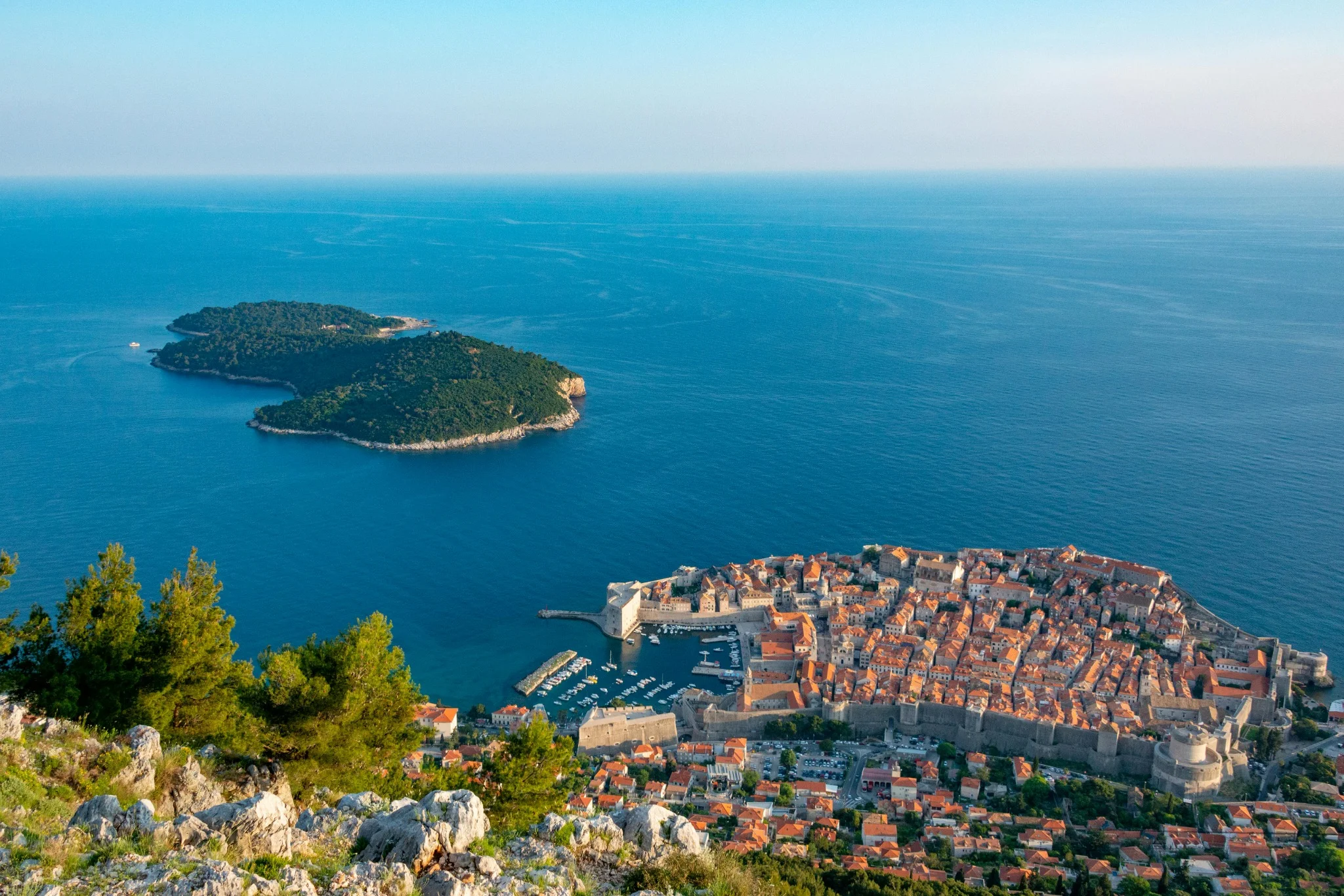 Aerial view of Dubrovnik old town, Lokrum Island and the Adriatic Sea Croatia