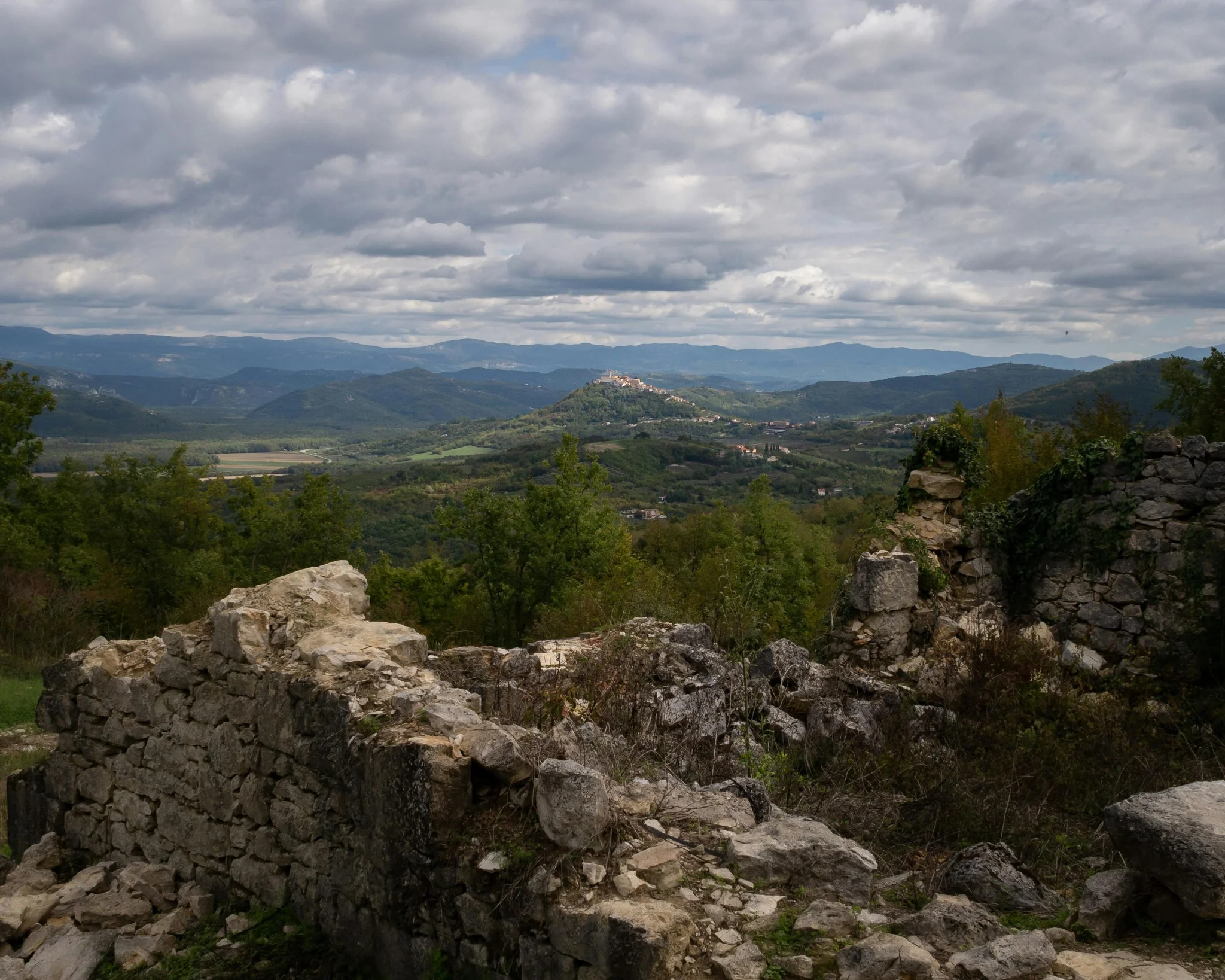 A hilltop village in the Istrian countryside, inland Croatia