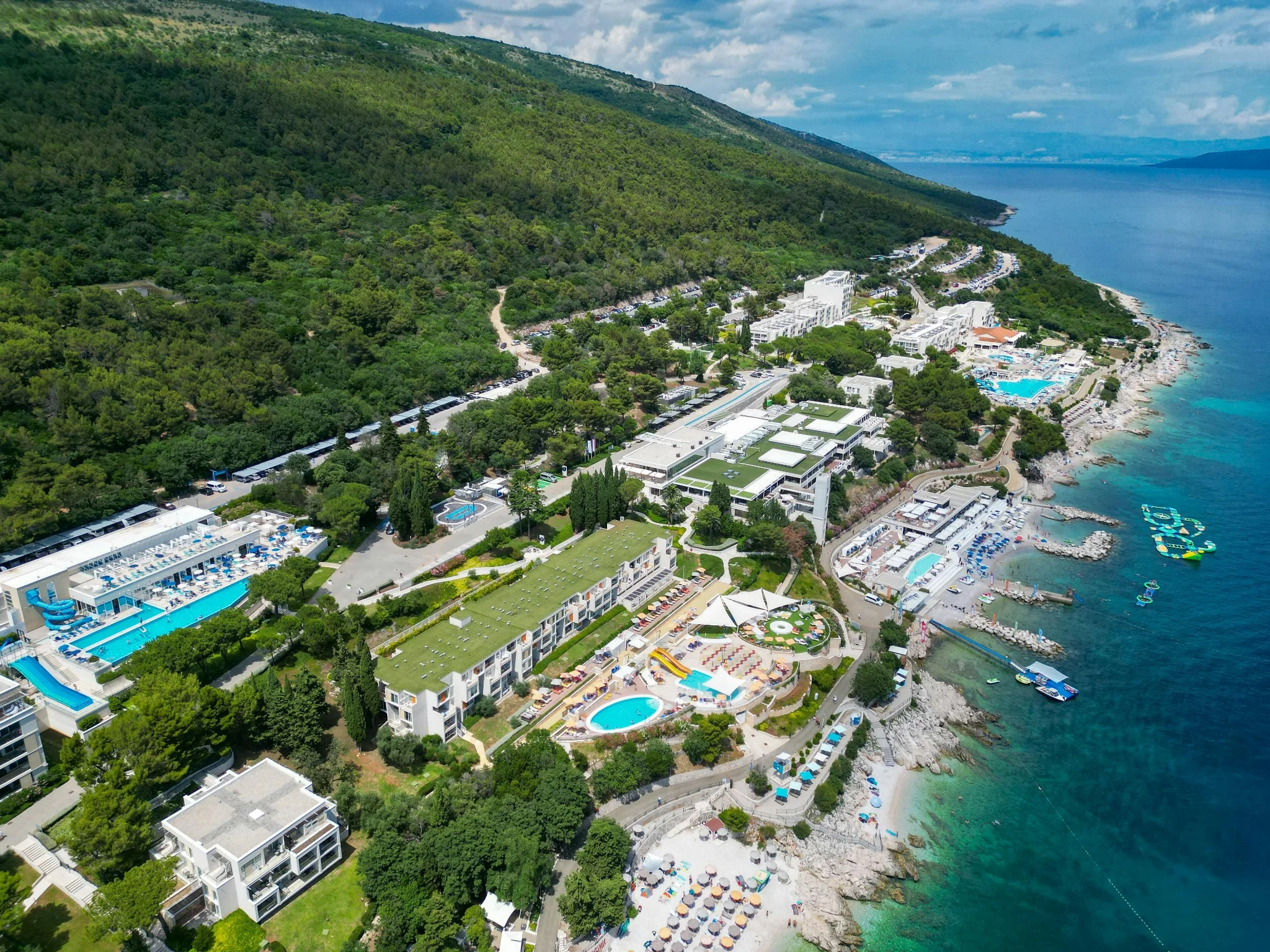 Aerial view of the Opatija coastal resort along the Adriatic, Kvarner Bay, Croatia