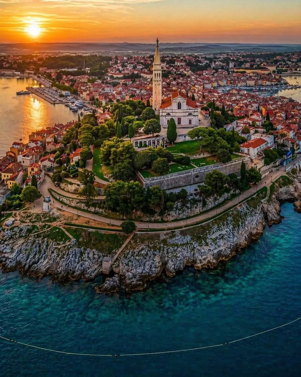 Sunset over Rovinj harbor on the Istrian peninsula Croatia