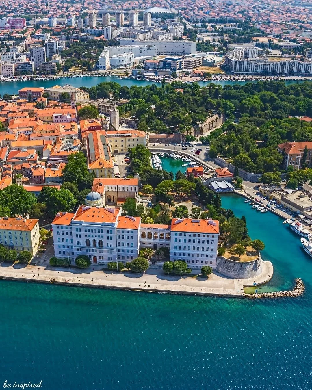 Aerial view of Zadar old town peninsula on the Dalmatian coast Croatia