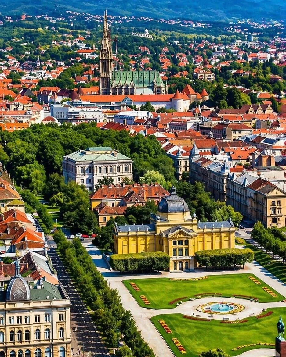 Zagreb cathedral and city view