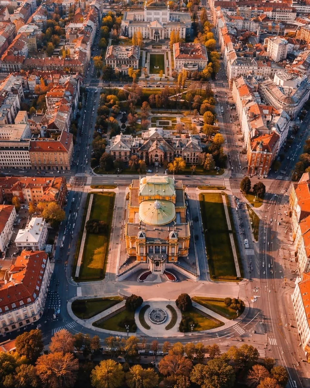 Aerial view of Zagreb city center with Austro-Hungarian architecture Croatia
