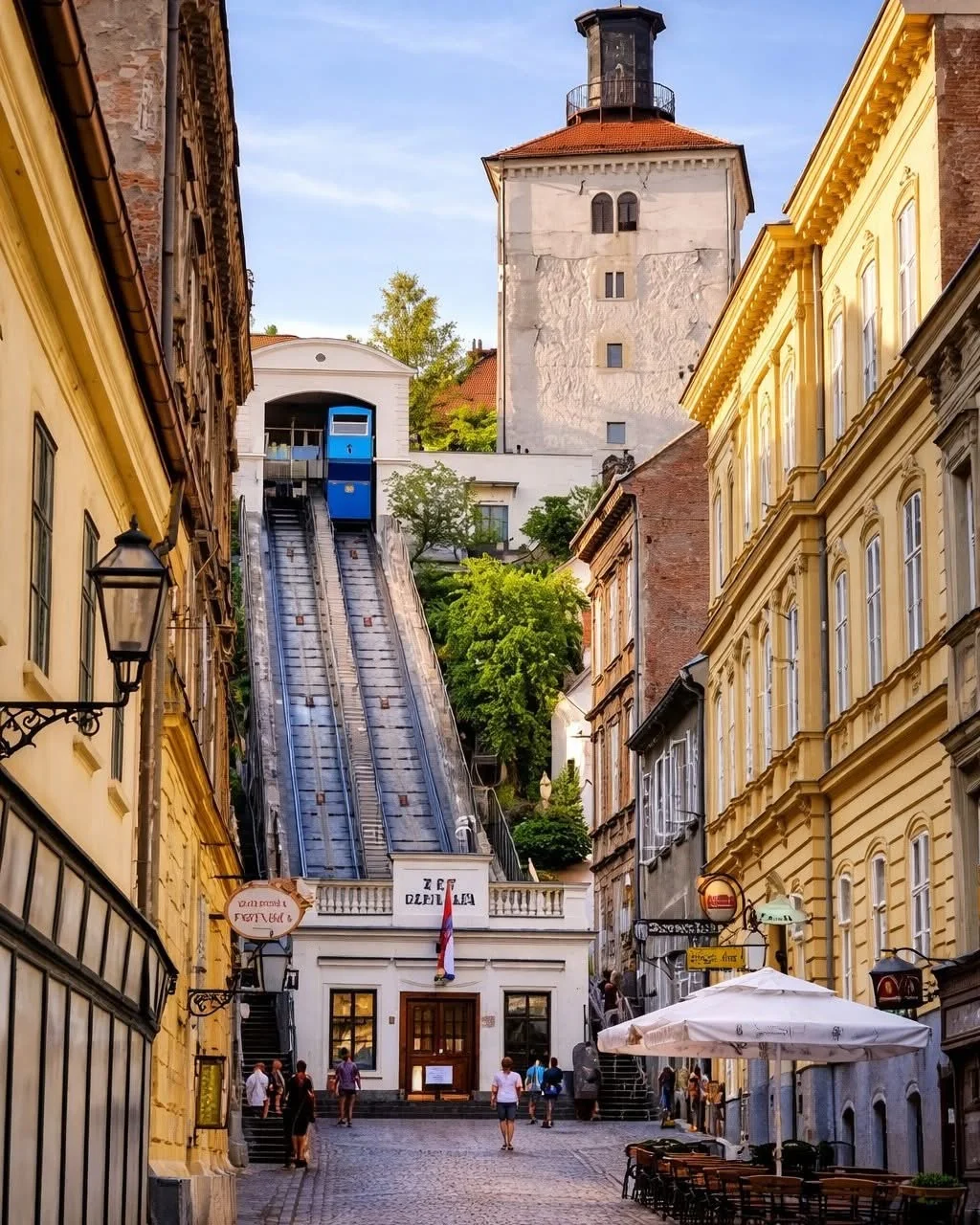 Zagreb funicular connecting the upper and lower old town Croatia