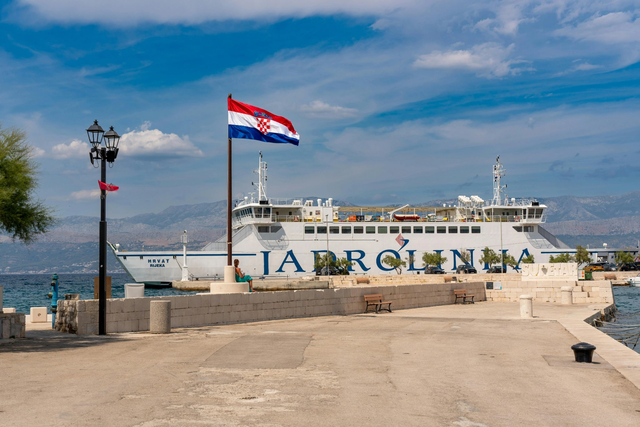 A Jadrolinija car ferry crossing the Adriatic between the Croatian mainland and the Dalmatian islands